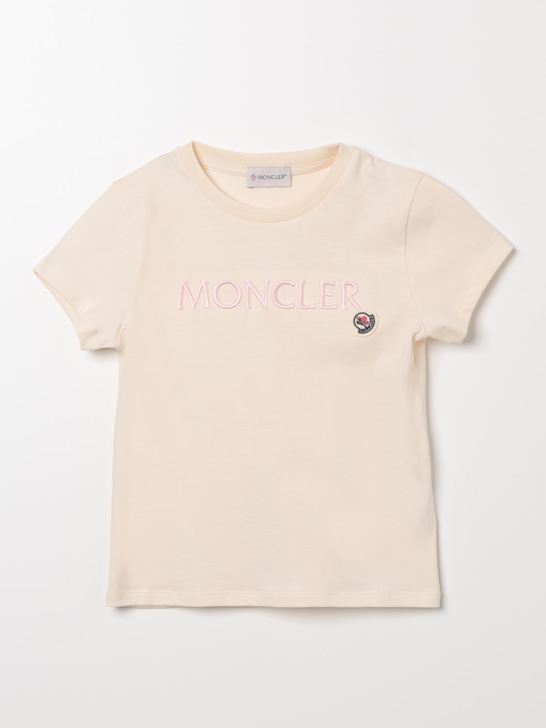 Moncler Kids'  T-shirt Crema In Jersey Di Cotone Bambina